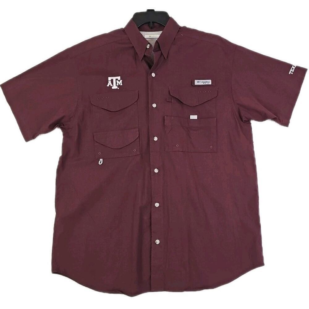 Columbia PHG ~Men's Size M~ Burgundy Vented Button Down Hunting Shirt Texas A&M